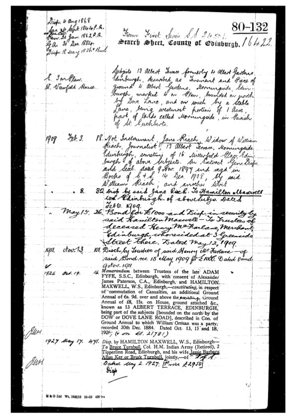 Original deed document for 13 Albert Terrace