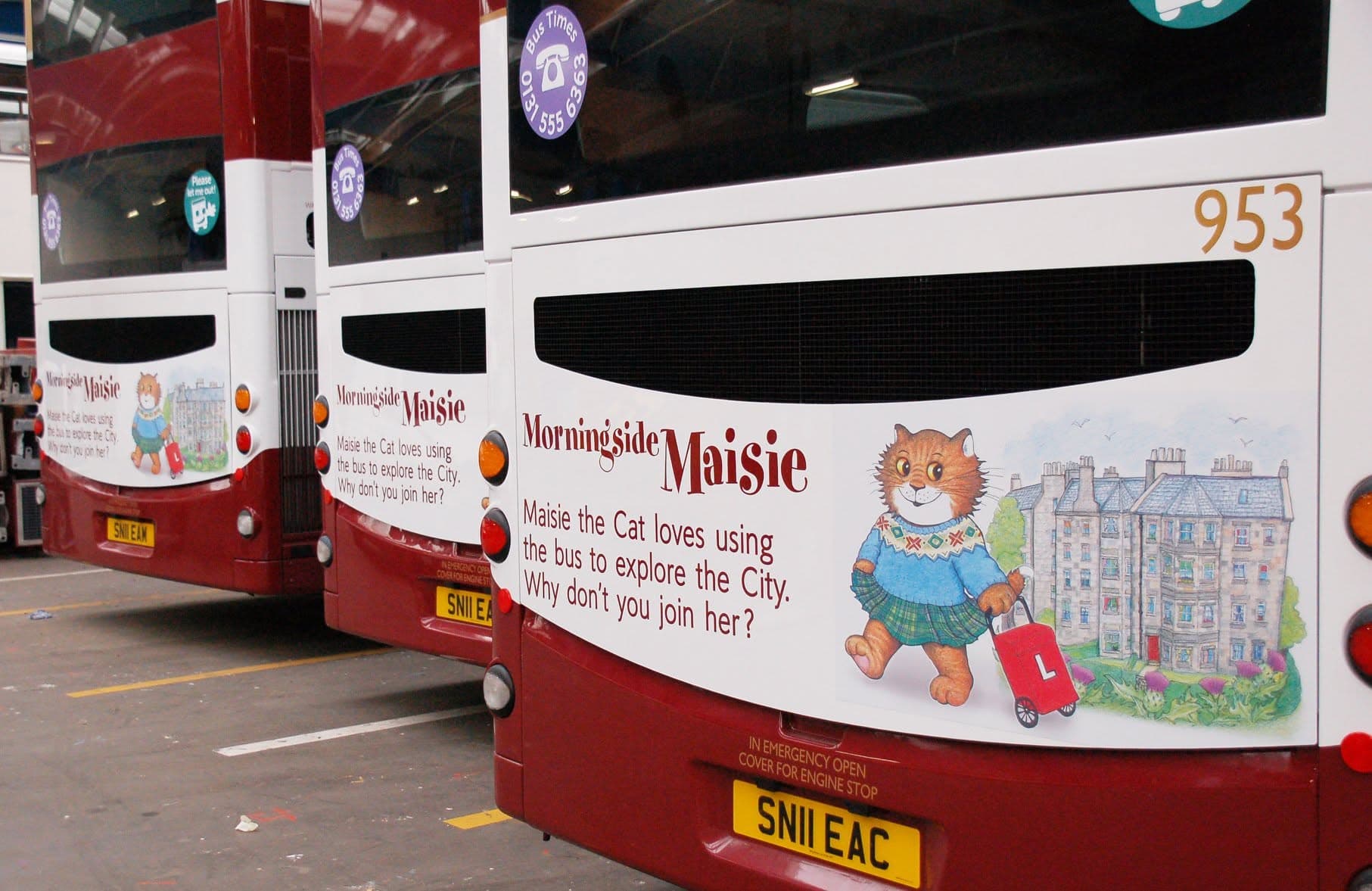 Morningside Maisie painted on the back of a Lothian bus