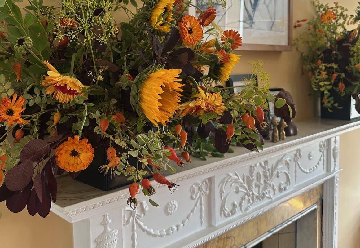 Original carved fireplace with marble surround